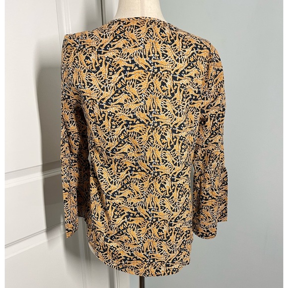 J. Crew x Drake’s London Giraffe Print Bell Sleeve Top size 0 - Picture 9 of 12